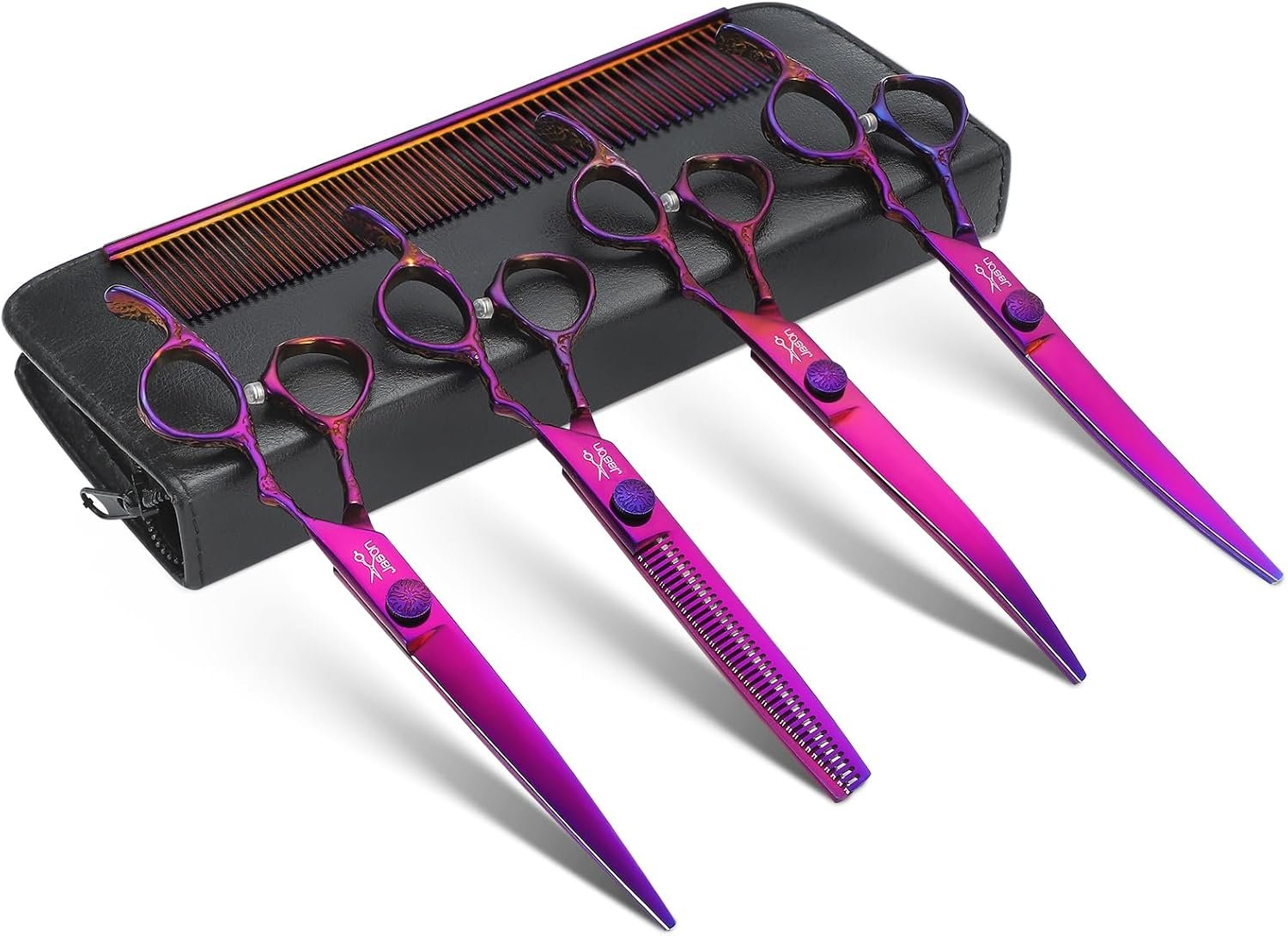 JASON Dog Grooming Scissors Set – Professional 6 in 1 Purple Shears Kit