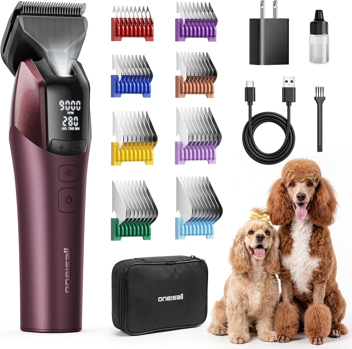 oneisall Professional Dog Clippers for Grooming Thick Hair, 9000RPM 5 Speed