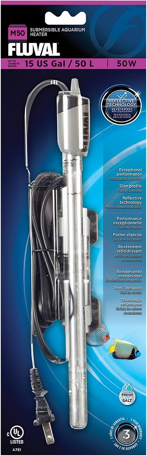 Fluval M 50-Watt Submersible Aquarium Heater for Fresh & Saltwater Tanks
