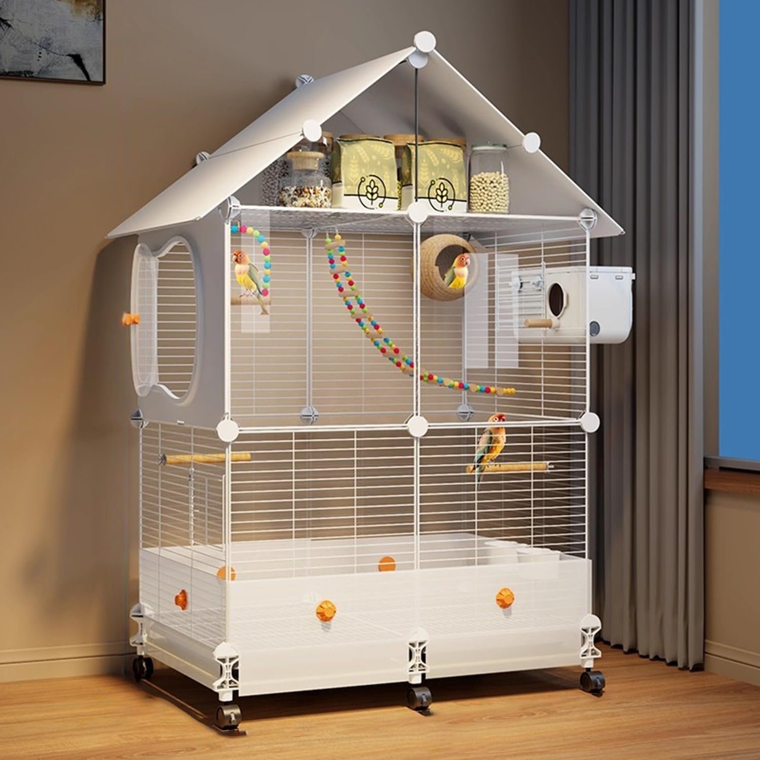 Bird Cage, Wrought Iron Bird Cage Parakeet Cage with Roof