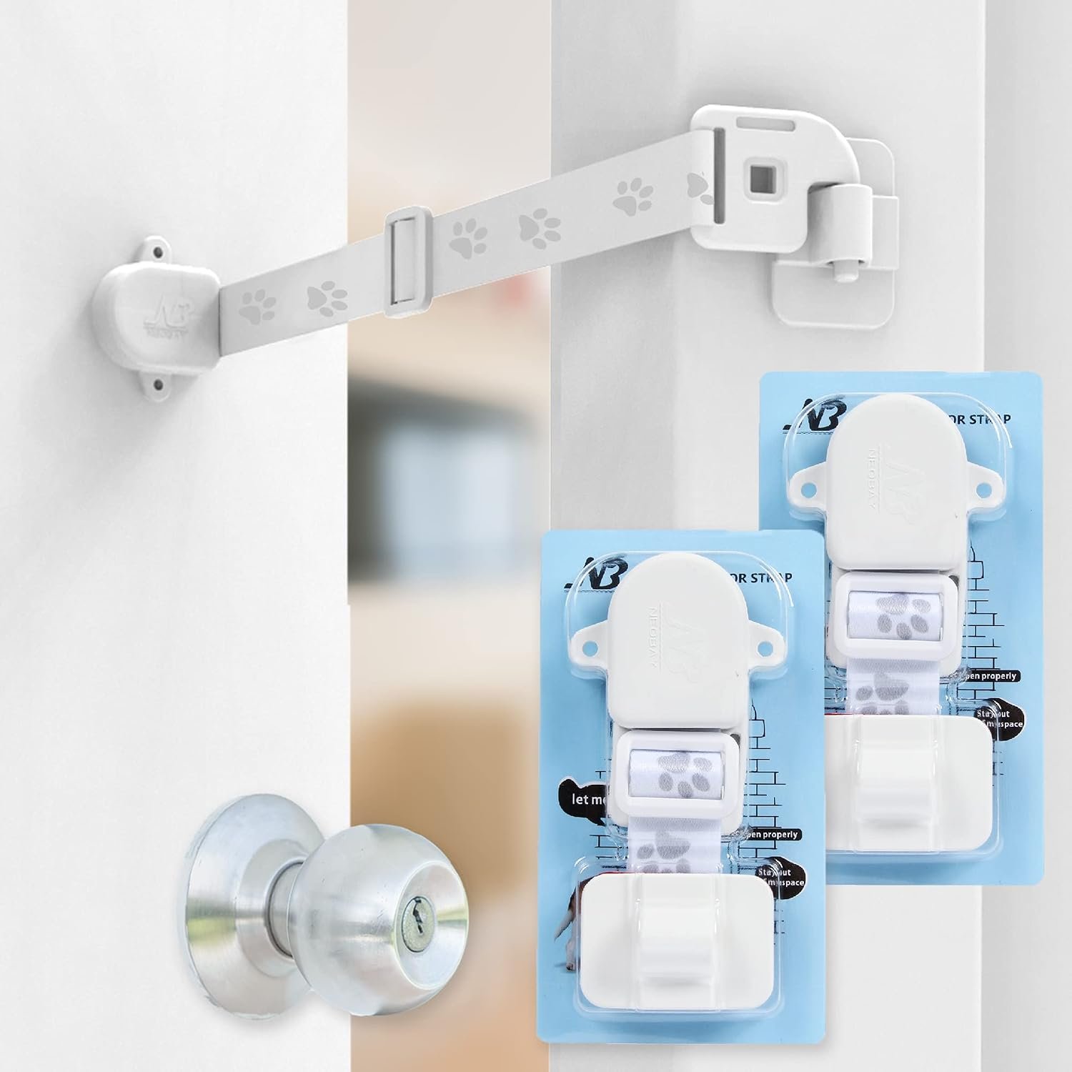 Neobay Adjustable Door Strap and Latch, Keeps Dogs Out of Litter Box