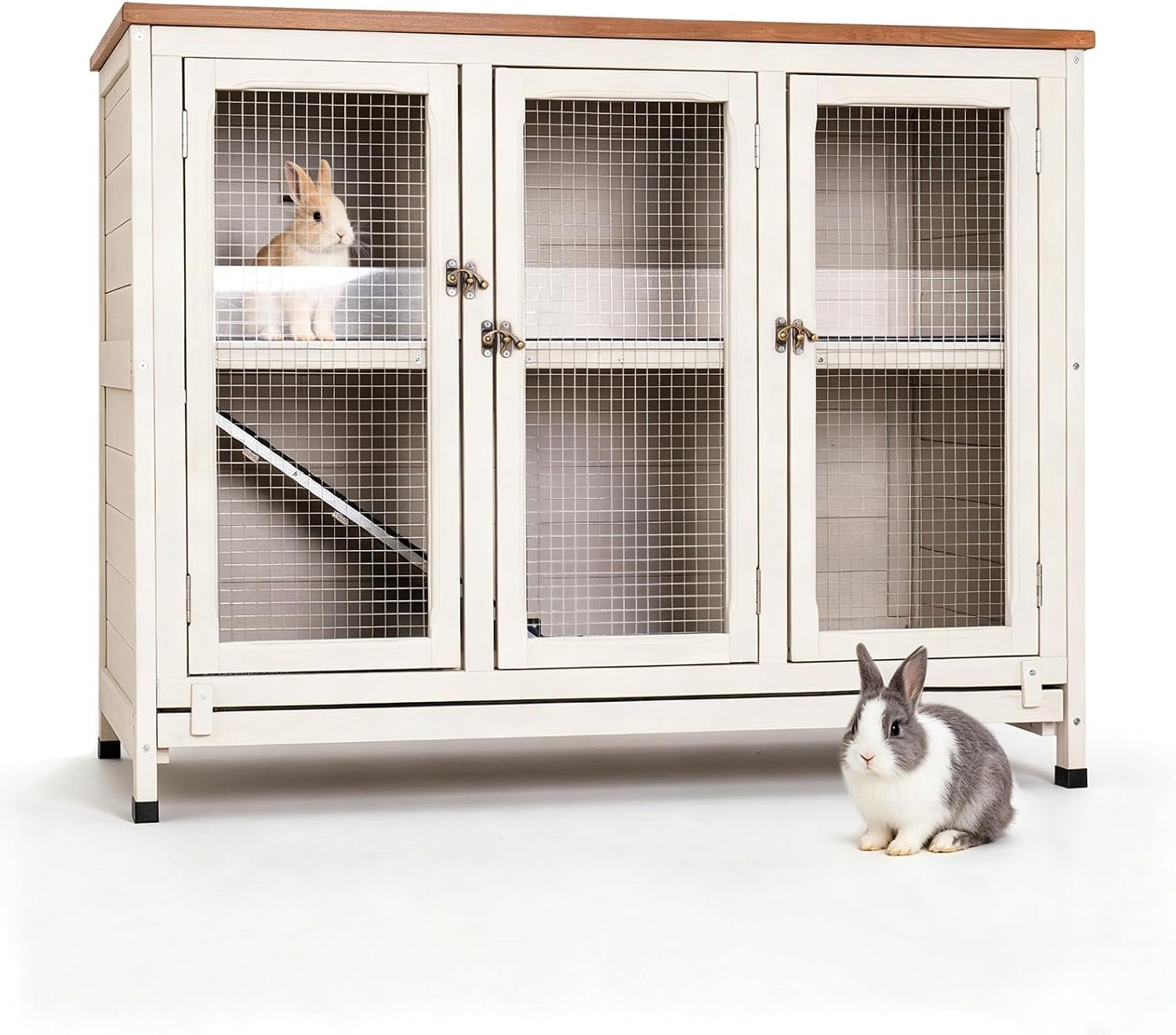 2-Story Indoor Rabbit Hutch with Pull-Out Tray & Clear Guard Panel