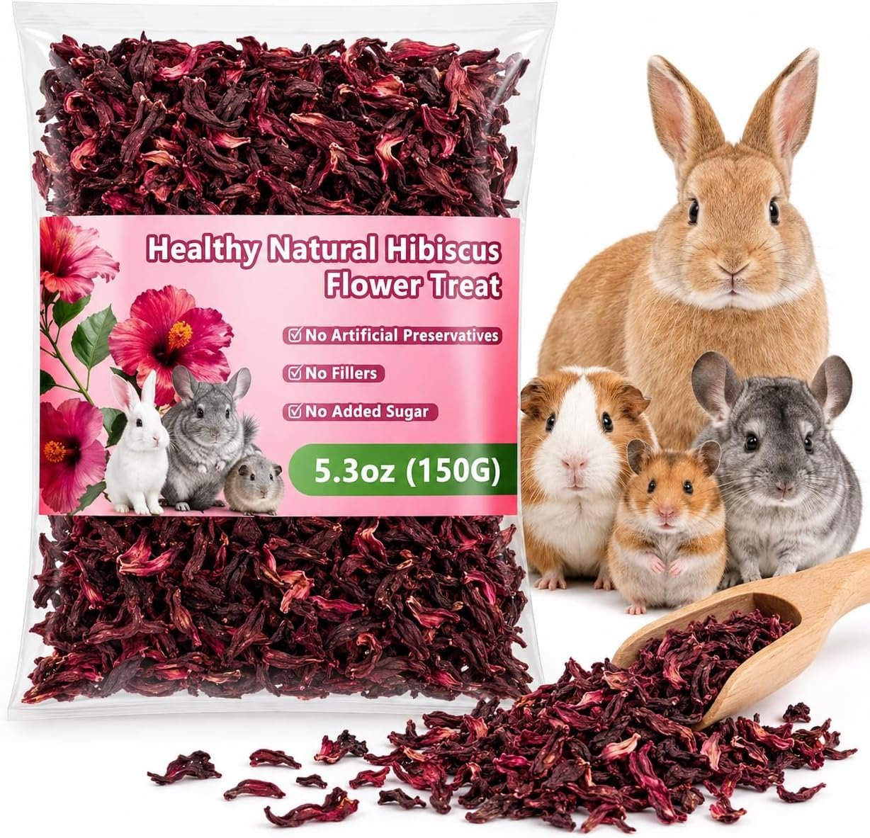 RAINFLOW 5.3oz Hibiscus Flower Treat – Natural Small Animal Treats for Pets