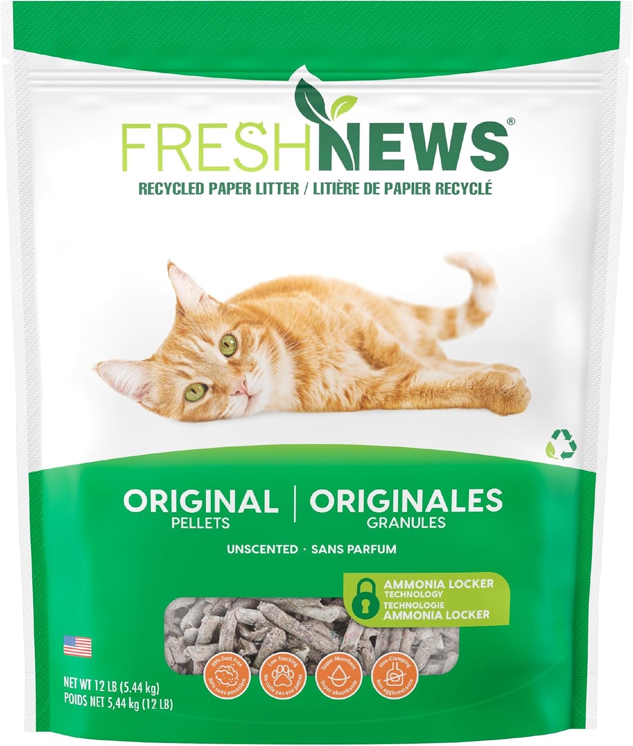 Fresh News Original Pellet Non-Clumping Paper Cat Litter, 12 Pound