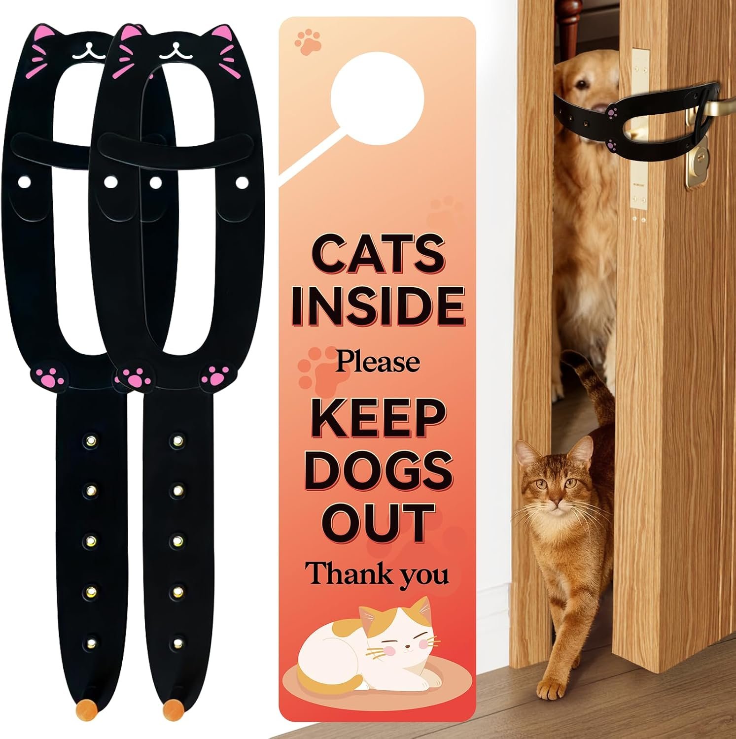 TGIOW Cat Door Latch with Stabilizer, Keep Door Open 2.5-6.5″, 2Pcs, Black