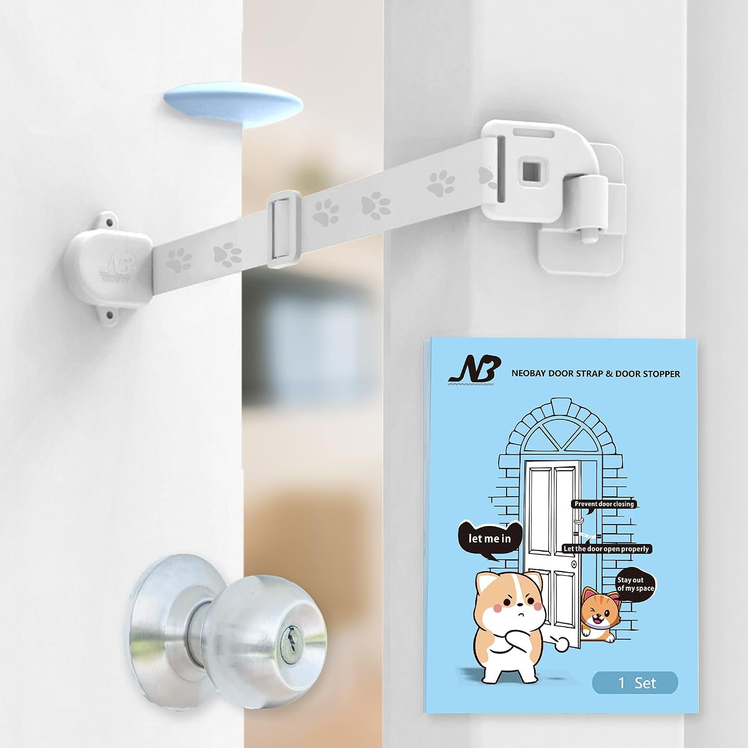 Neobay Adjustable Door Strap and Latch, Keeps Dogs Out of Litter Box