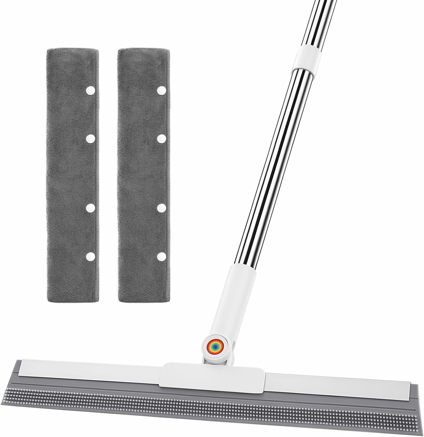 Floor Squeegee Broom, 62″ Long Handle with 2 Washable Microfiber Pads