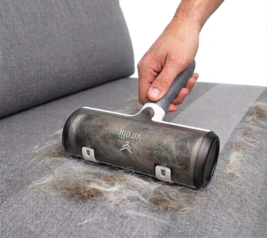 Reusable Pet Hair Remover Pro – Dog & Cat Hair Remover for Furniture, Couch, Carpet & Bedding – Professional Lint Roller for Pet Fur & Upholstery (Gray)