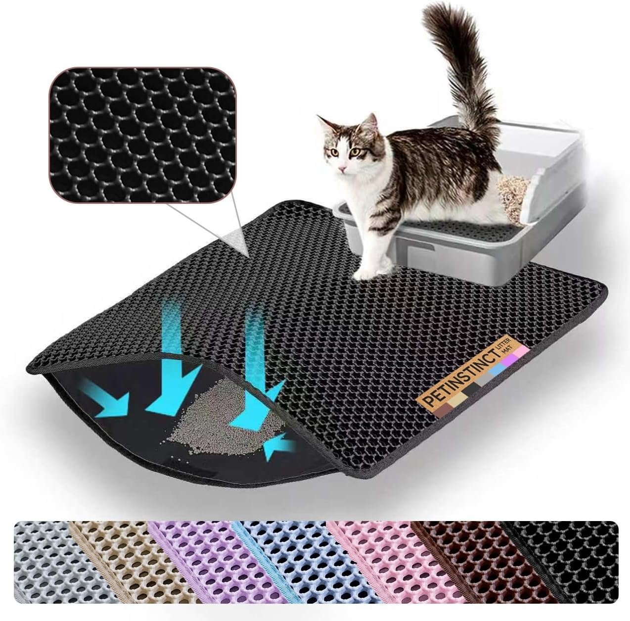 Jumbo Cat Litter Mat, Double Layer Honeycomb Litter Box Mat