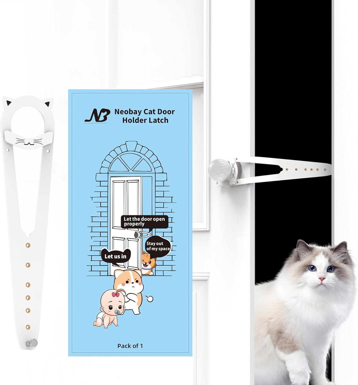 Neobay Cat Door Latch with Stabilizer, Keeps Dogs Out of Litter Box