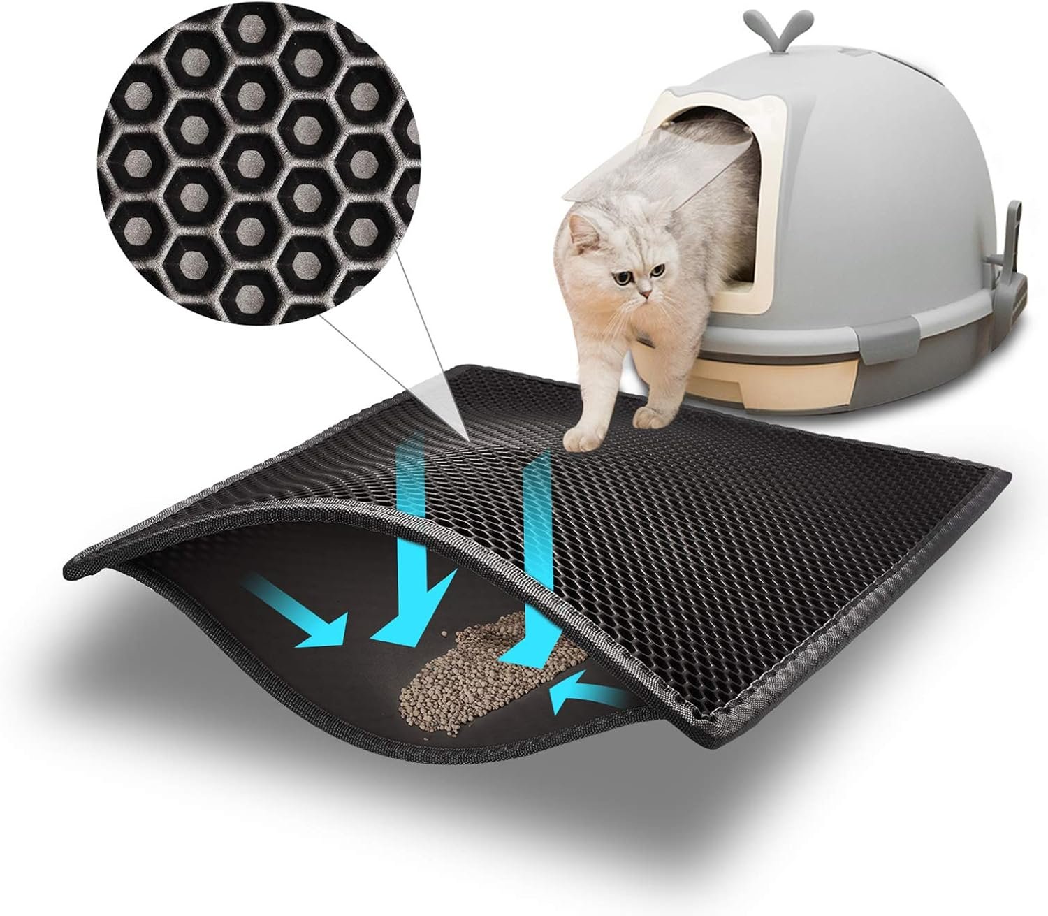 Pieviev Litter Mat, Double-Layer Waterproof Trapping Mat, 24″ x 15″ Black