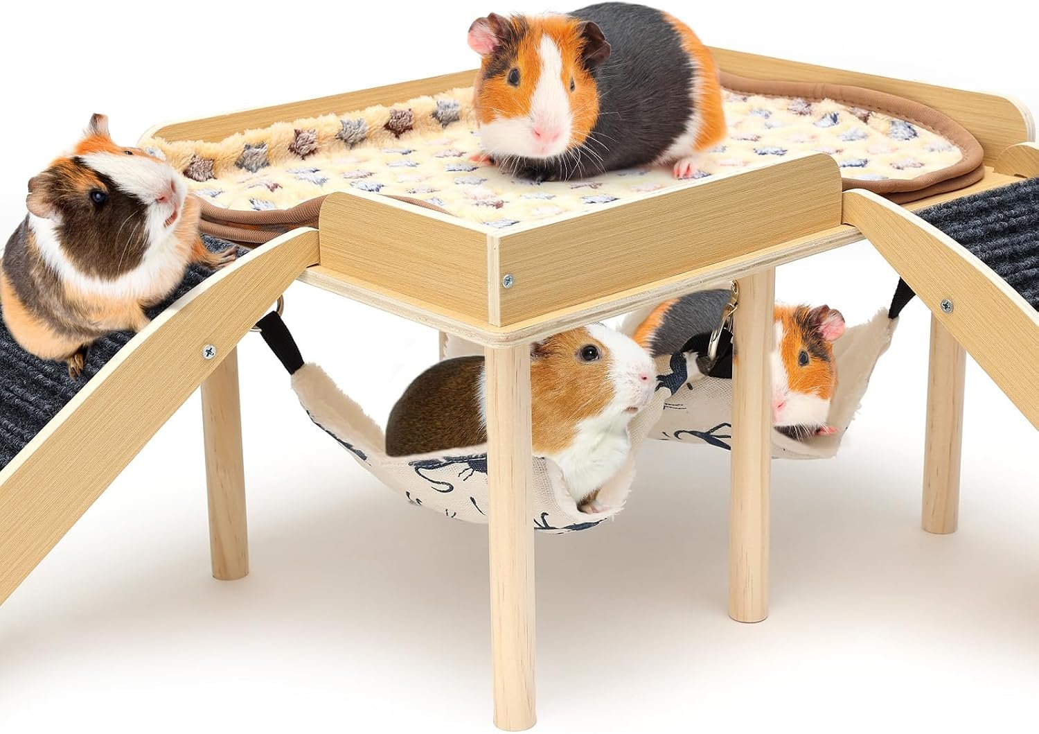 Guinea Pig Hideout with 2 Hammocks for Chinchilla Bunny Playing