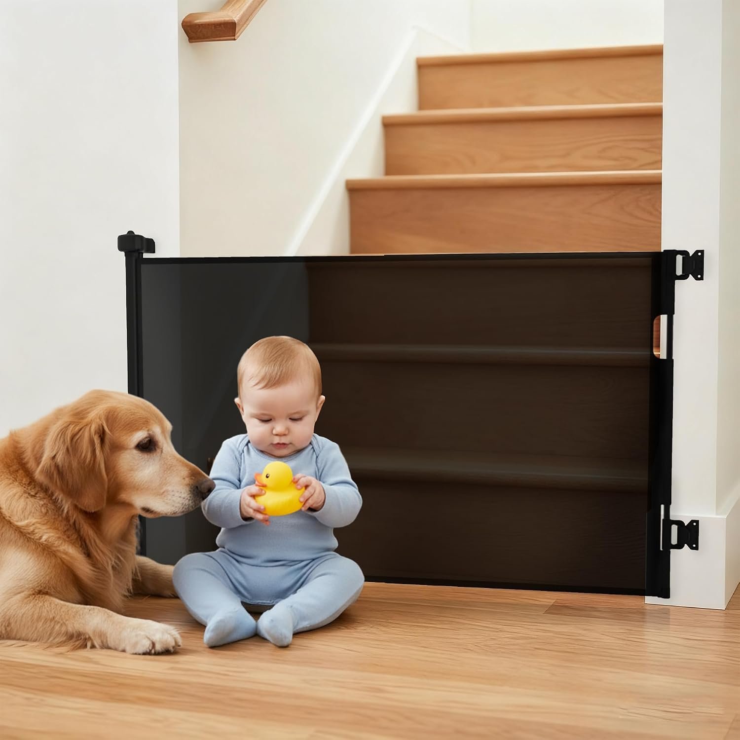 Retractable Baby Gate,Mesh Baby Gate or Mesh Dog Gate,34″ Tall,Extends up to 55″ Wide,Child Safety Gate for Doorways, Stairs, Hallways, Indoor or Outdoor