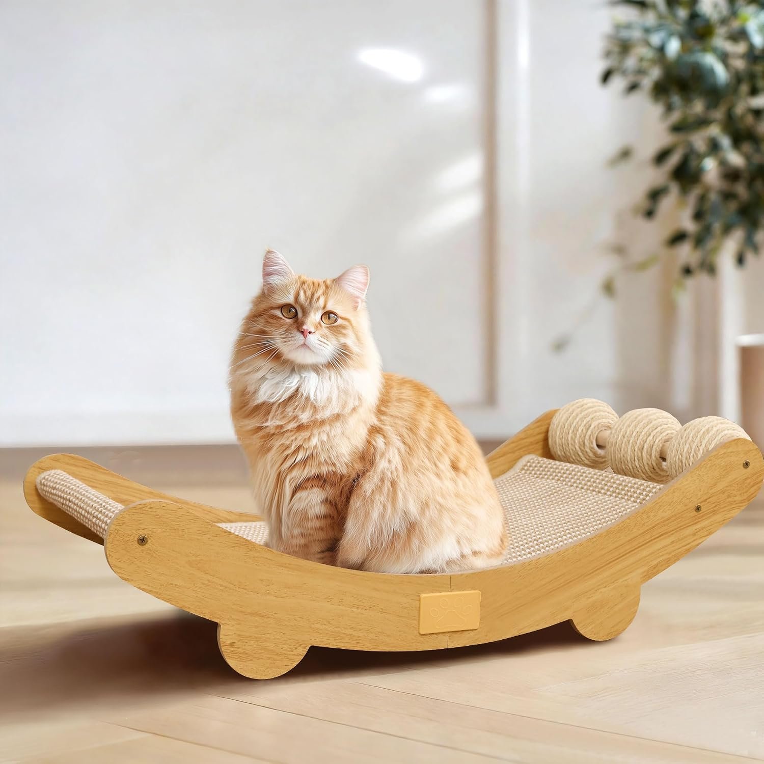 DWCN 3-in-1 Large Cat Scratcher Bed Hammock Lounge Scratching Post Scratch Pad with 3 Natural Sisal Balls – Furniture Protector Gift for Indoor Cats