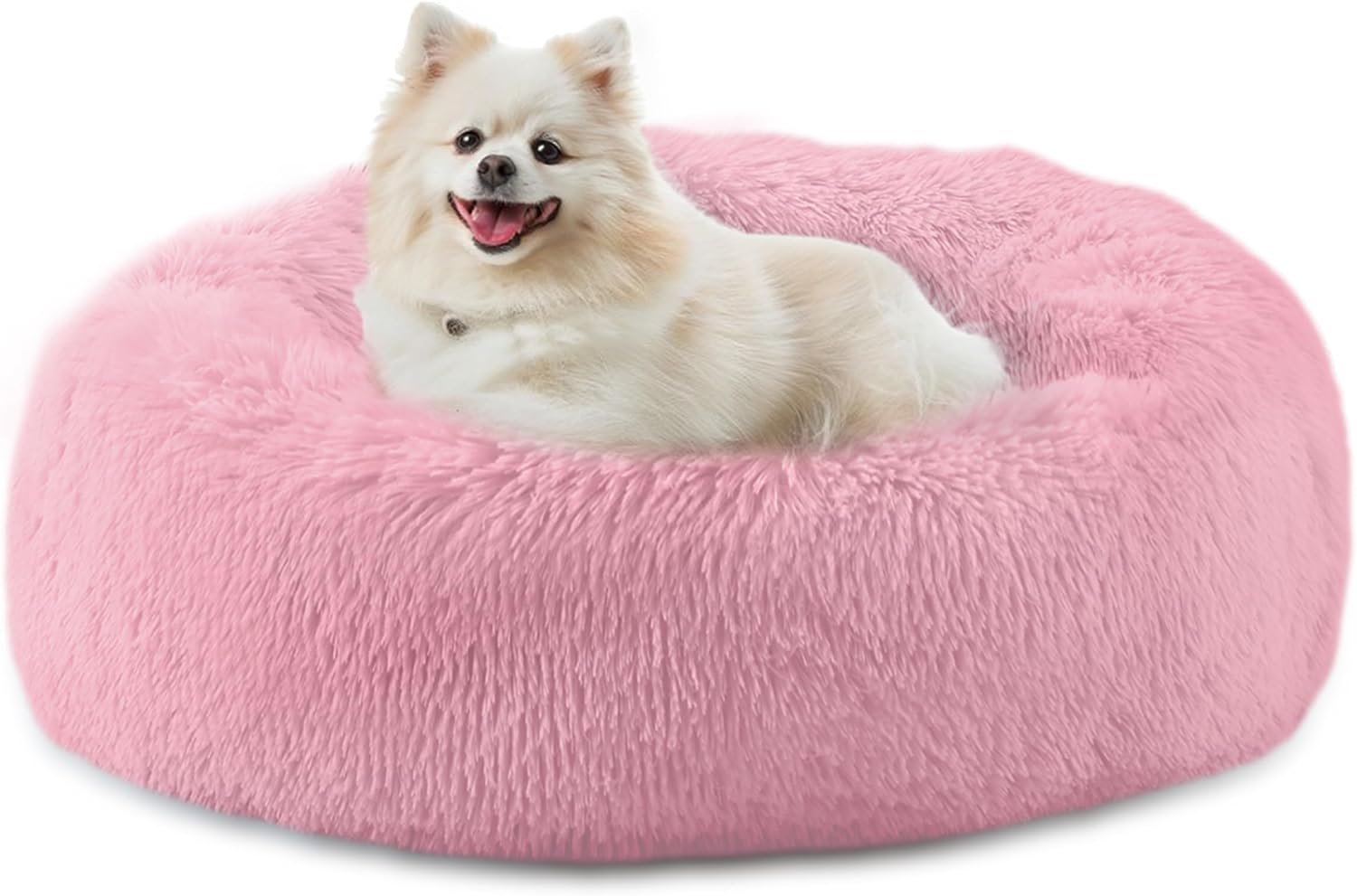 Bunlitent 23 inch Calming Dog Bed, Donut Dog Bed for Small Sized Dog, Pink