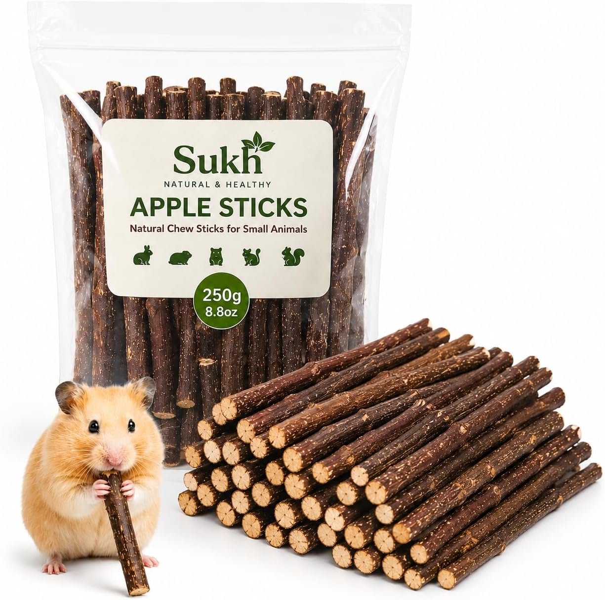 Sukh Natural Organic Apple Sticks – 250g Chew Sticks for Small Animals