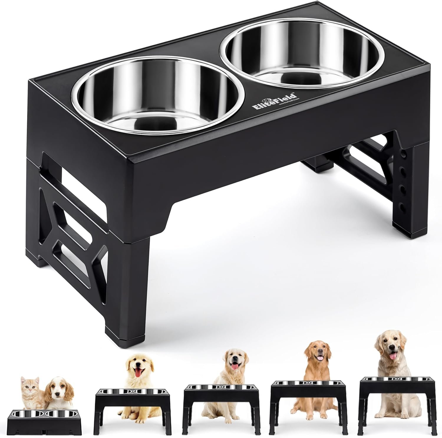 EliteField Elevated Dog Bowls, 2 Stainless Steel Bowls (2-Year Warranty)