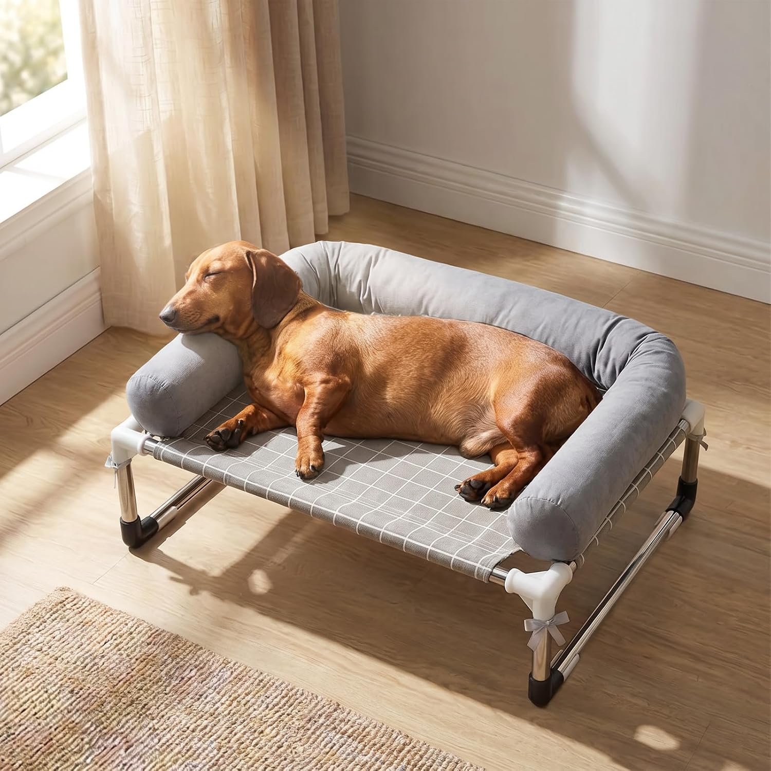 Elevated Dog Bed with 3 Sided Bolster – Raised Pet Cot for Small Dogs