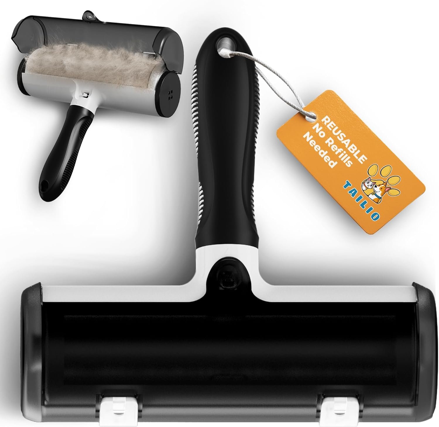 Pet Hair Remover and Reusable Lint Roller – Cat and Dog Hair Remover for Couch, Furniture, Carpet, Clothing and Bedding – Portable, Multi-Surface Fur Removal Tool (Black)