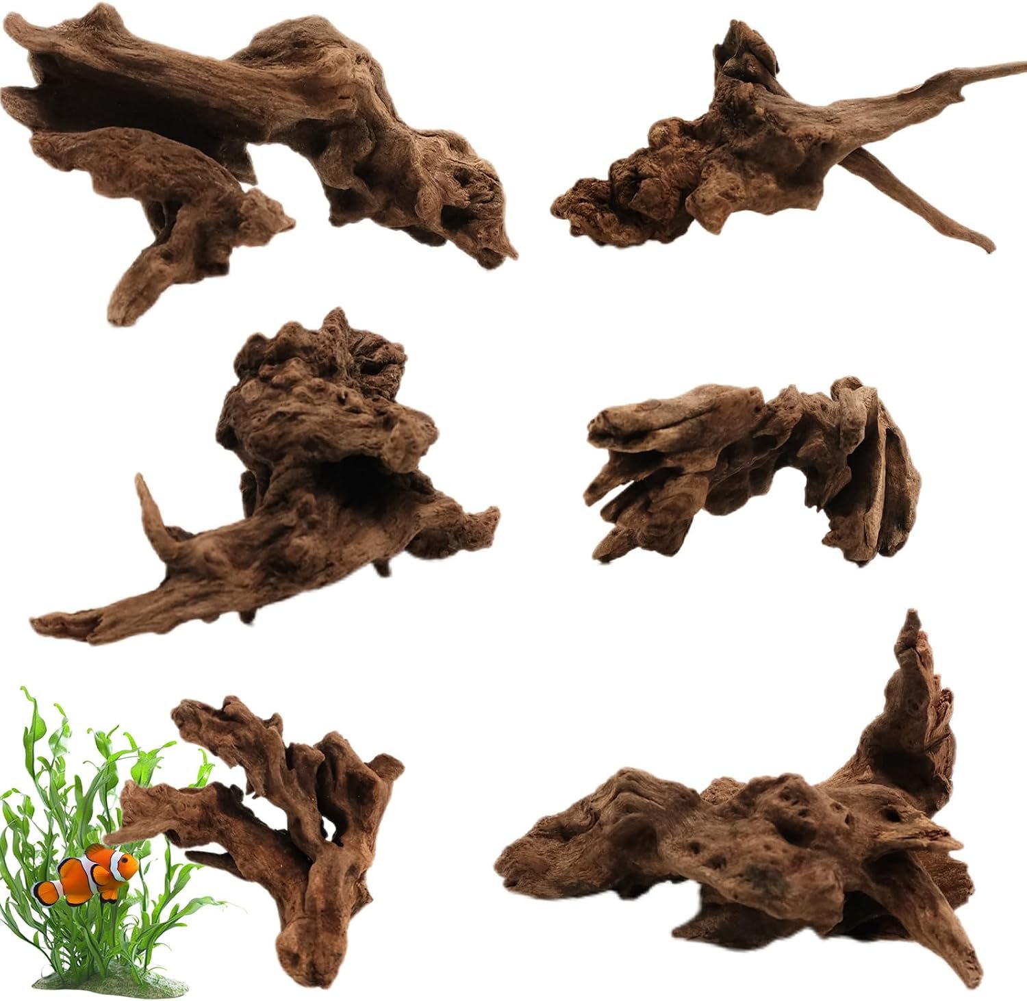 6PCS Natural Driftwood 3″–6″ Unique Wood for Aquarium & Reptile Tank