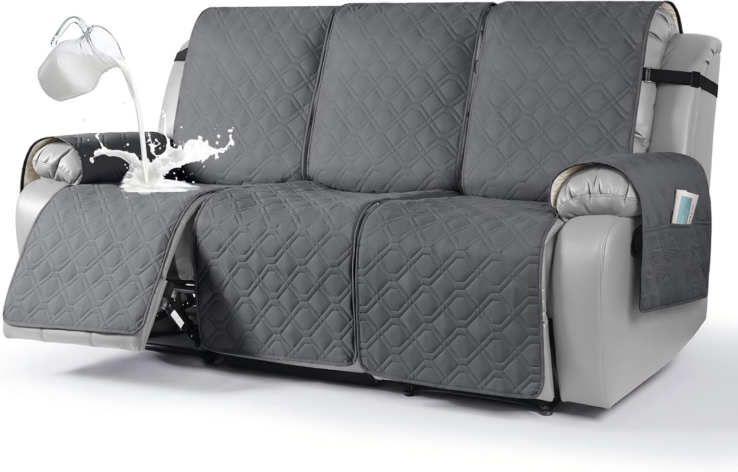VANSOFY Waterproof Recliner Couch Covers Washable, Dark Gray,3 Seater