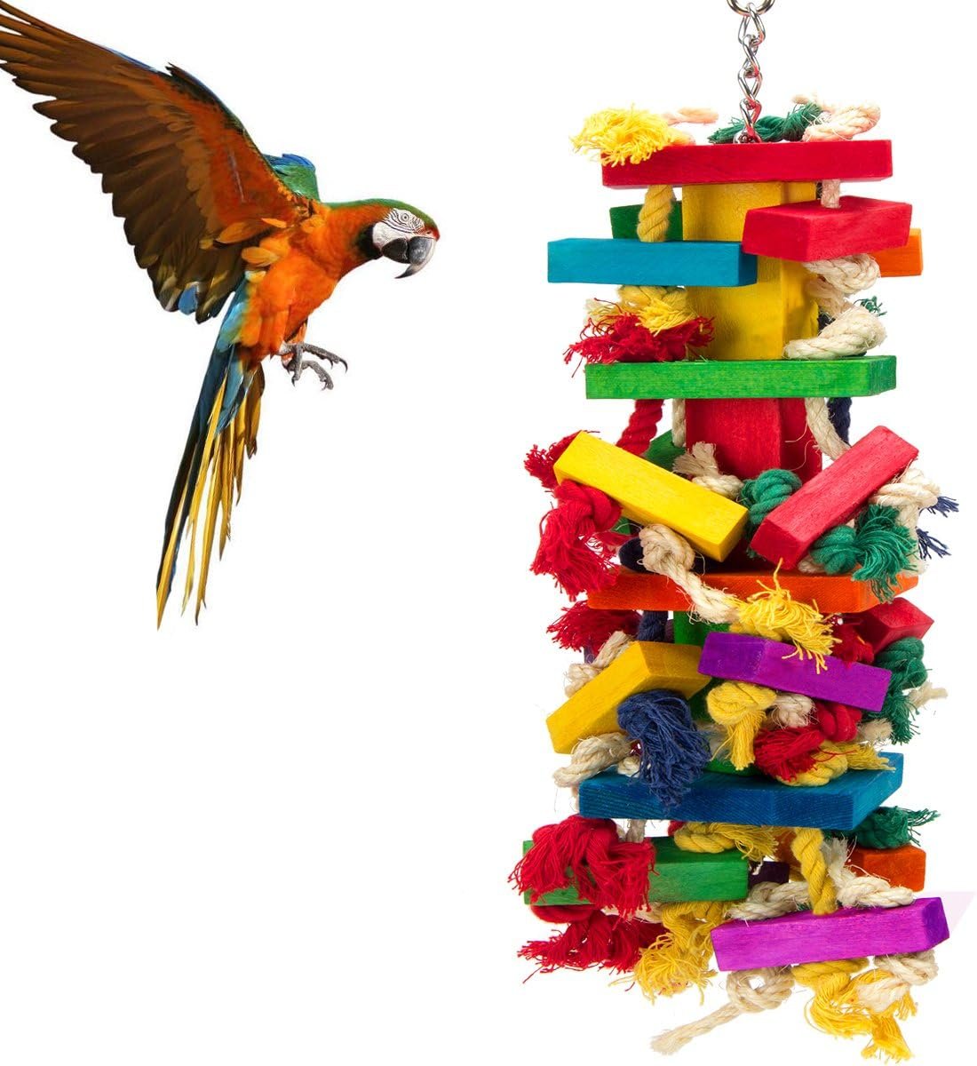 Extra Large Natural Wood Bird Toys for Macaws, African Grey, Amazon Parrots