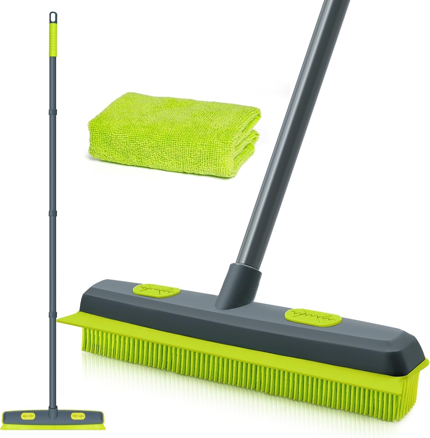TidyBliss Pet Hair Removal Rubber Broom with Silicone Squeegee (Green)