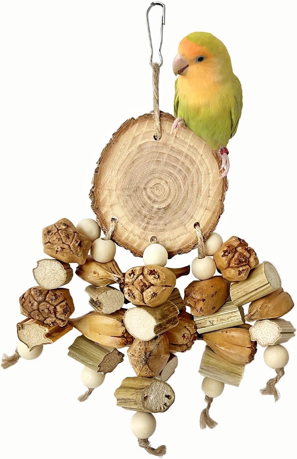 Natural Bird Toys – Chew Toys for Parrot, Cage Accessories- Wooden Stand for Parakeet, Parrot, Cockatiel, Budgie, Conures – Bird Foraging Toys for Small and Medium Size Birds