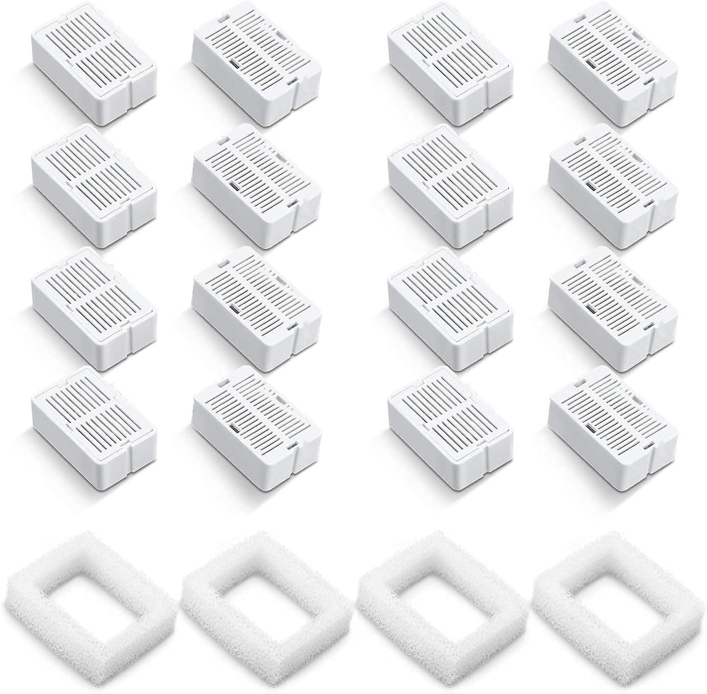 Pet Fountain Filters – 16 Carbon and 4 Foam Pre-Filters for Ceramic/Cupcake Pet Fountain