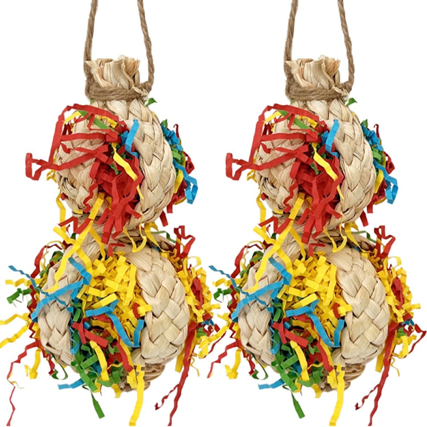 2PCS Bird Foraging Toys, Parrot Shredding Chewing Shredder Hanging Toys, Parakeets Shredded Paper Bird Cage Accessories Toy for Small Parrots, Conures, Love Birds, Cockatiels