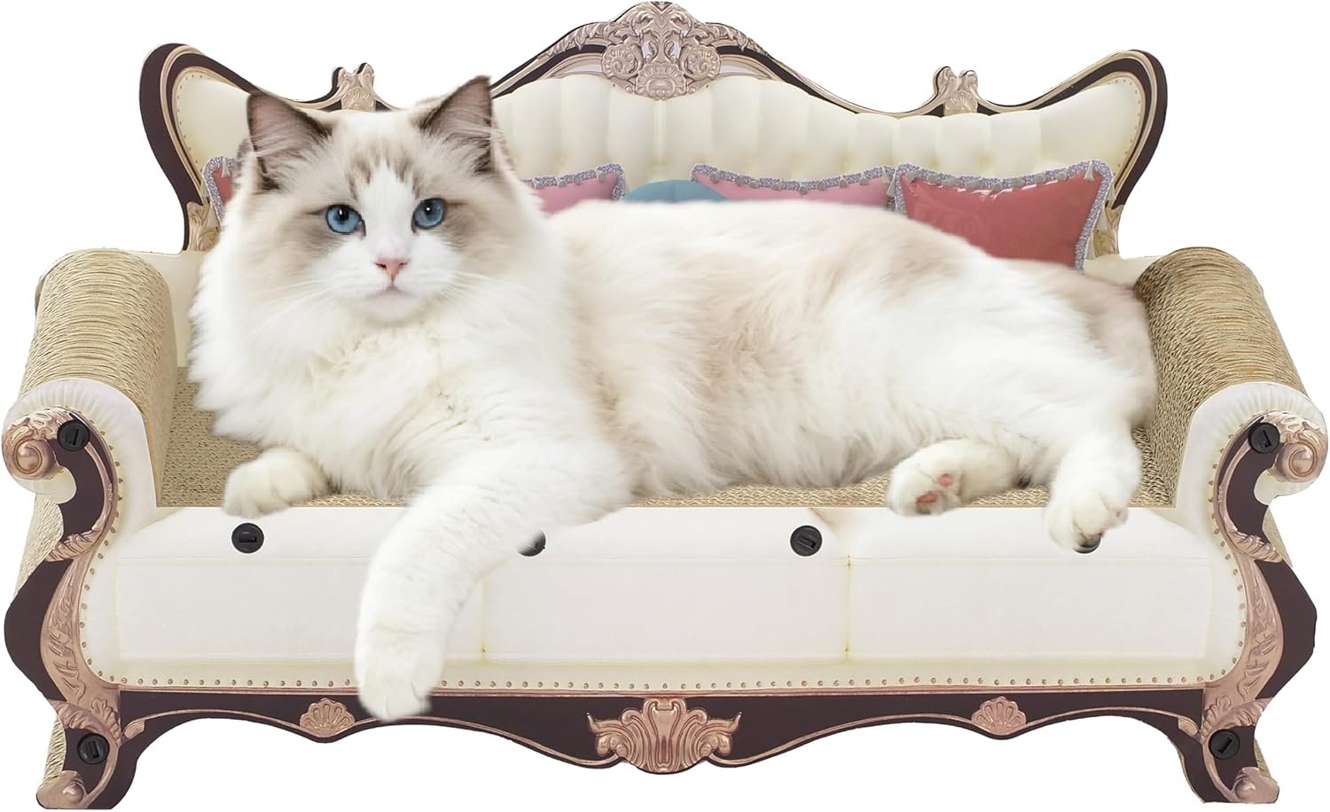 Luxury Cat Scratcher Sofa Bed, Cardboard Couch Shape Scratching Lounge, for Indoor Cats Kittens Kitties Rest&Play（23.6”*9.8”*12.6”）