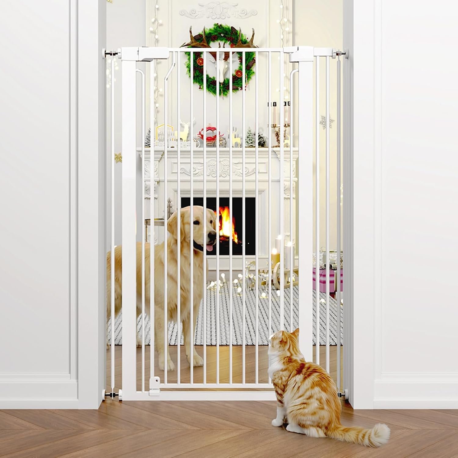 51″ Extra Tall Cat Gate 28.5″-35″ Wide, Auto Close, Pressure Mounted, for Cats & Small Dogs, Hallway, Stairs, Kitchen,Pet Gate,White