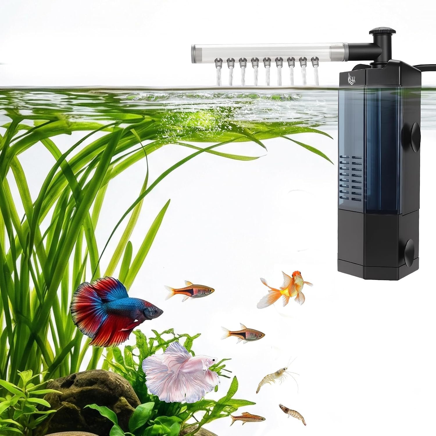 AQQA Internal Aquarium Filter for 2-10 Gallon Tank, Adjustable Flow