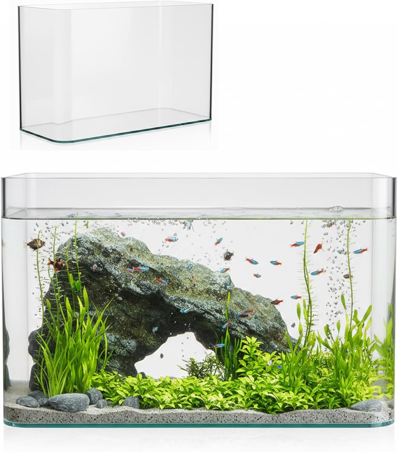 6 Gallon Ultra Clear Glass Fish Tank, Rimless Curved Edge Small Aquarium – Thermal Bending Technology, Low Iron Glass Desktop Tank for Betta, Goldfish, Shrimp & Aquatic Plants