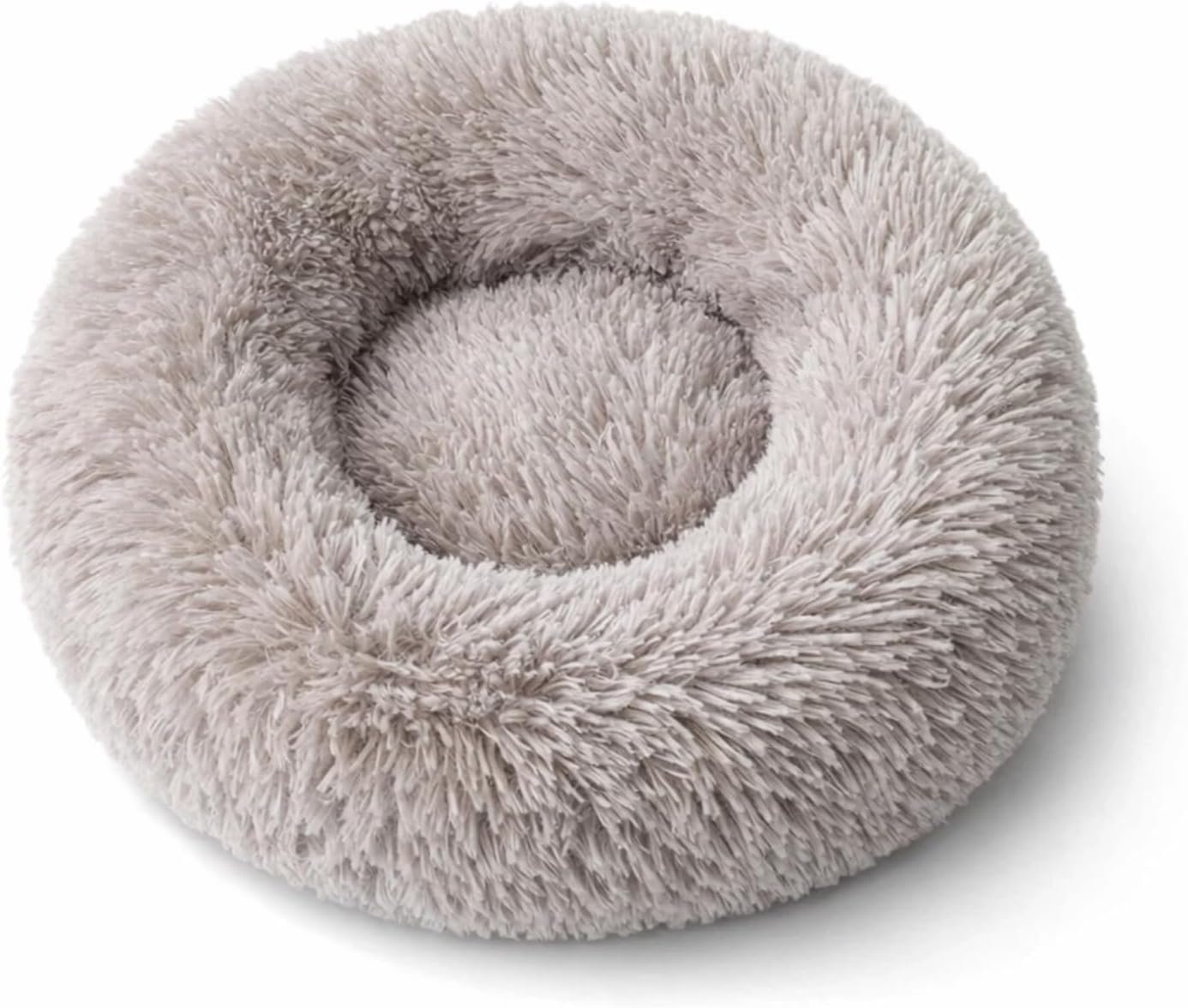 SALAN Calming Donut Dog Bed for Small Dogs and Cats, 16 Inch Round Plush Faux Fur Pet Bed, Washable Fluffy Self Warming Anti Anxiety Cuddler Bed for Puppy, Kitten, Indoor Cats (Brown)