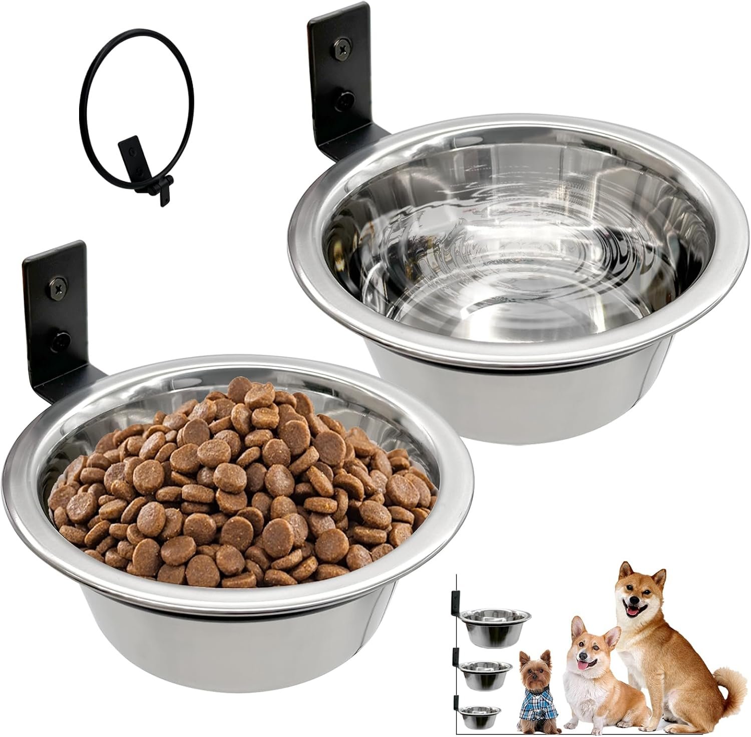 Hamiledyi 2 Pack Wall Mounted Elevated Dog Bowls – Adjustable Height Stainless Steel Raised Food & Water Bowls with Collapsible Stand for Medium & Large Dogs & Cats (M)
