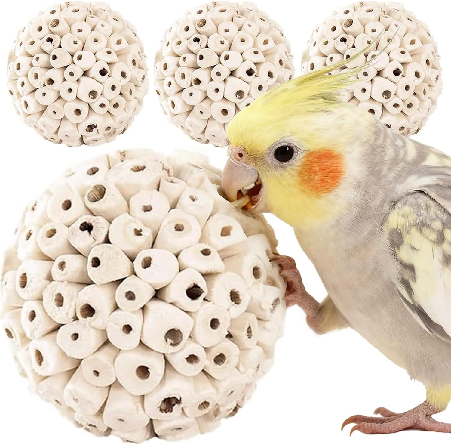 4PCS Bird Toys Sola Balls 2.36” – Bird Foraging Toy, Sola Atta Ball, Parrot Chew Shred Toy for Sharpening Claws & Beaks for Cockatiel, Parakeets, Conure, Love Birds, Budgie and Small Birds