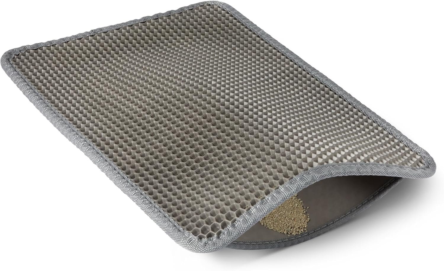 Amazon Basics Double-Layer Cat Litter Mat, Honeycomb Design, Waterproof & Urine-Proof, Non-Slip Scatter Control Trapper Mat, Easy Clean, Soft on Paws, Grey, 15″ x 24″