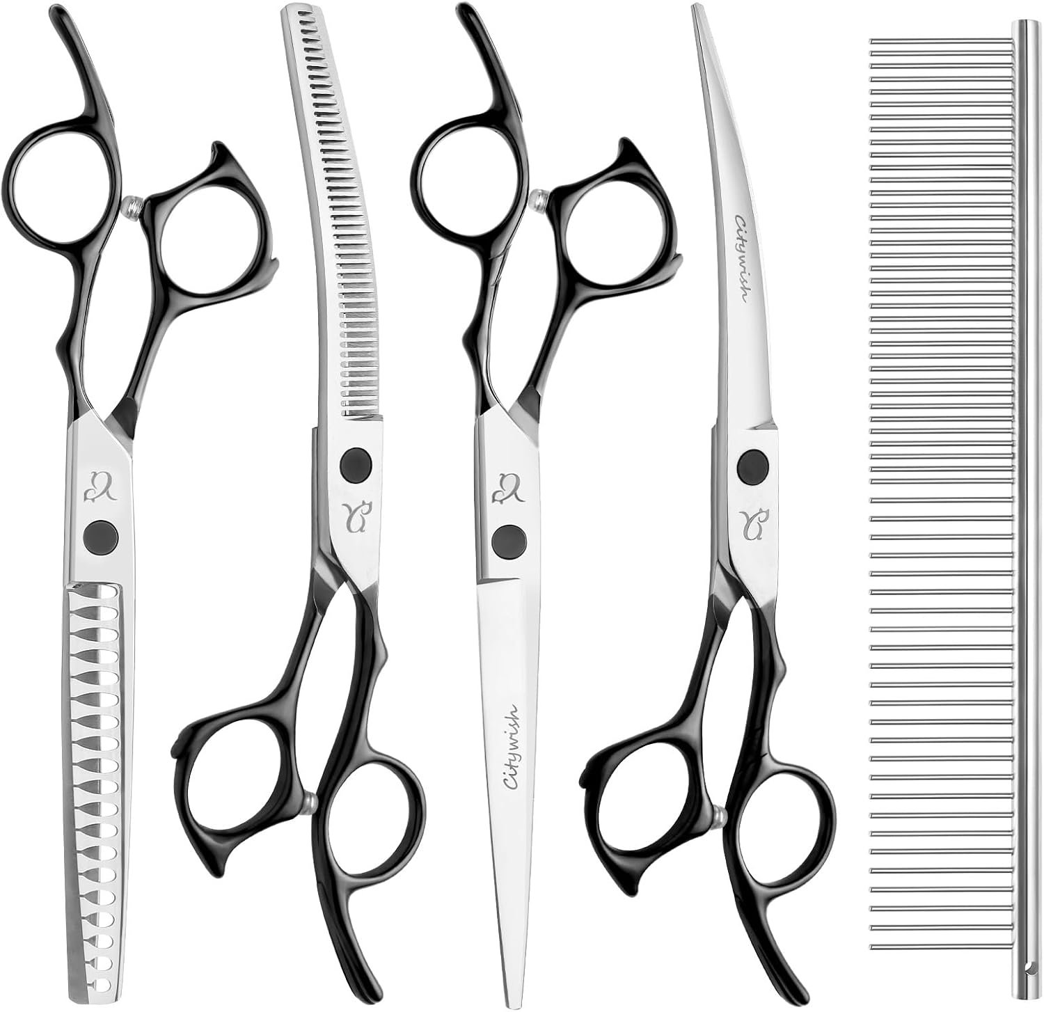 Dog Grooming Scissors-7″ Dog Grooming Shears Set 5PCS Black