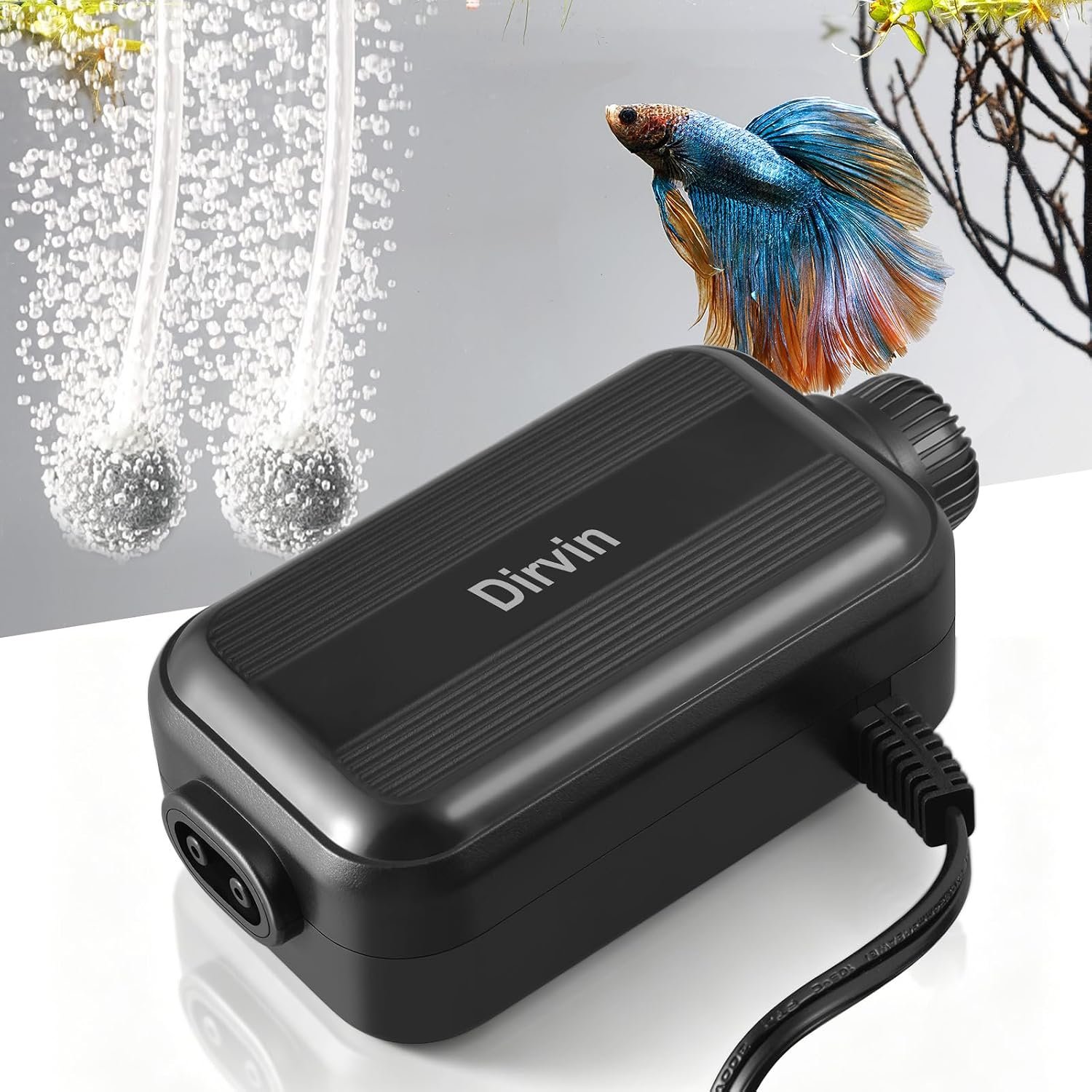 Dirvin Aquarium Air Pump, Ultra Quiet Adjustable Fish Tank Bubbler 3.5W