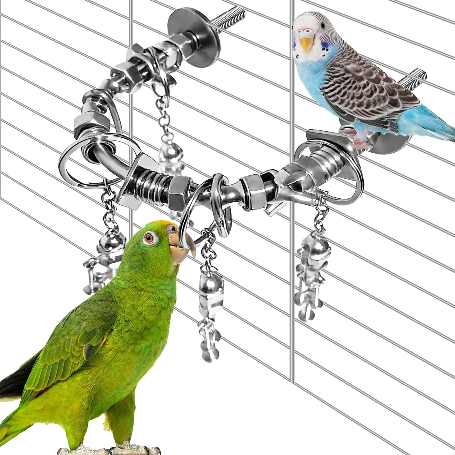 Parrot Toys for Large Birds with Detachable Parts, 304 Stainless Steel Bird Toys and Bird Cage Perch Accessories or Small to Medium Parrots, Cockatiels, Conures, African Greys
