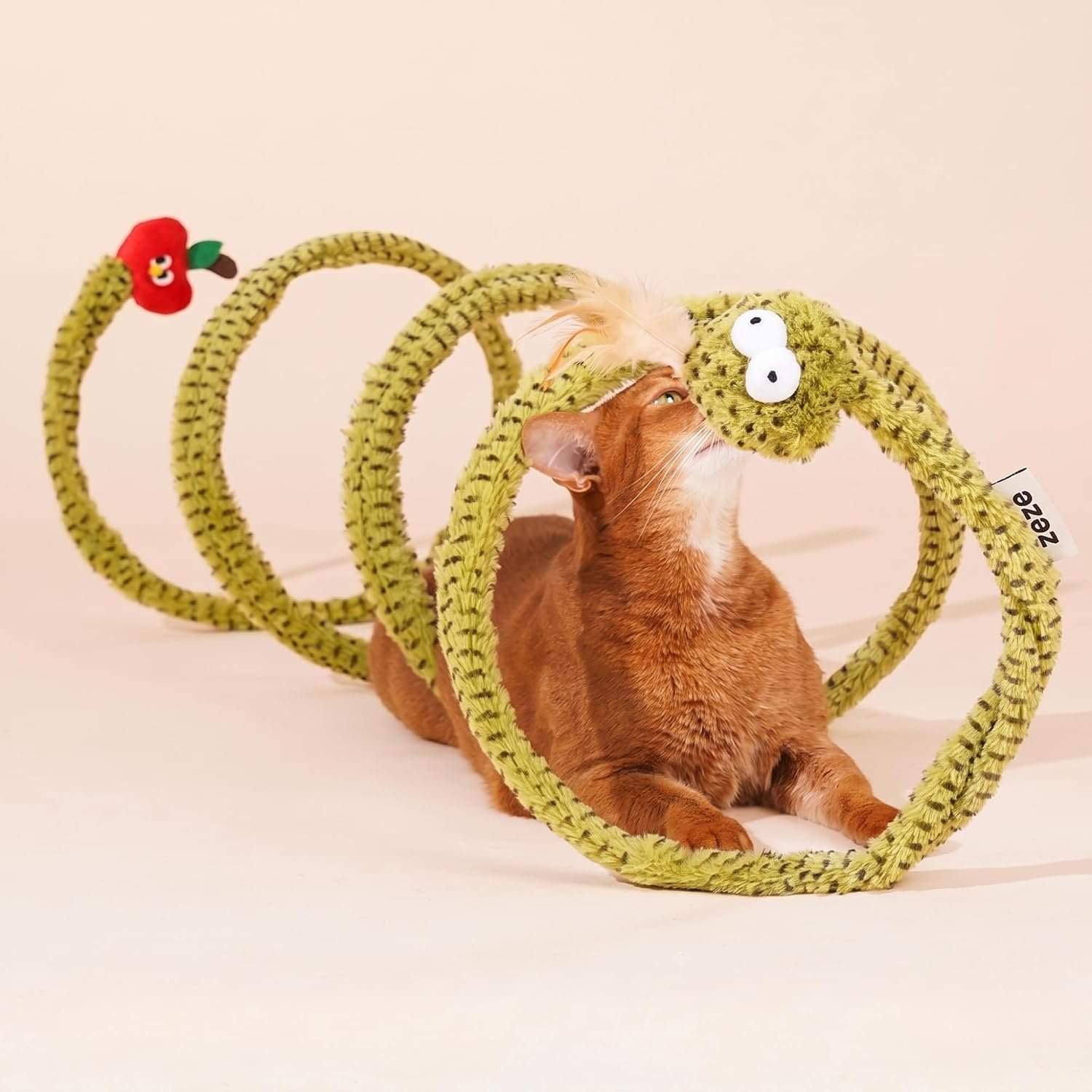 ZEZE Forest Snake Spiral Cat Tunnel Toy with Catnip, Bell & Hanging Teasers