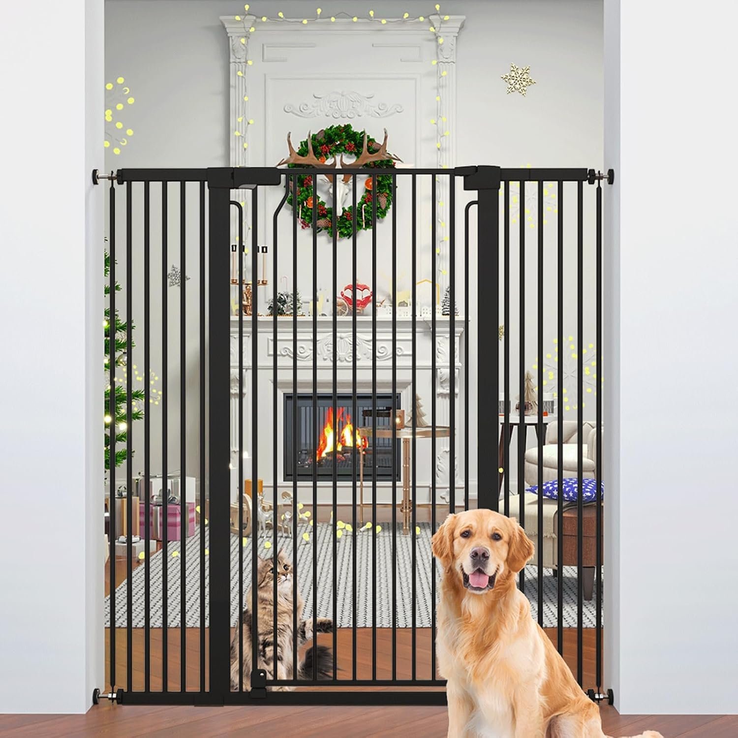 51″ Extra Tall Cat Gate for Doorway Auto Close Encrypted Cat Gate 30″-49.27″ Adjustable Width Pet Gate Include 5.5″ and 8.26″ Extension Kits No Drilling Pressure Mount Kit
