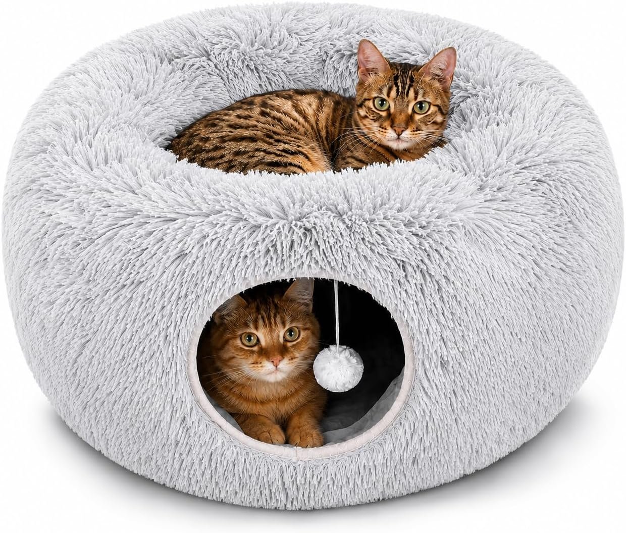 Large Cat Donut Tunnel Bed – Cat Tunnels for Indoor Cats – Circle Hideaway with Cat Toys, 3-in-1, Gift-Ready DIY Collapsible Plush Cat Tube, Rabbit, Kitty