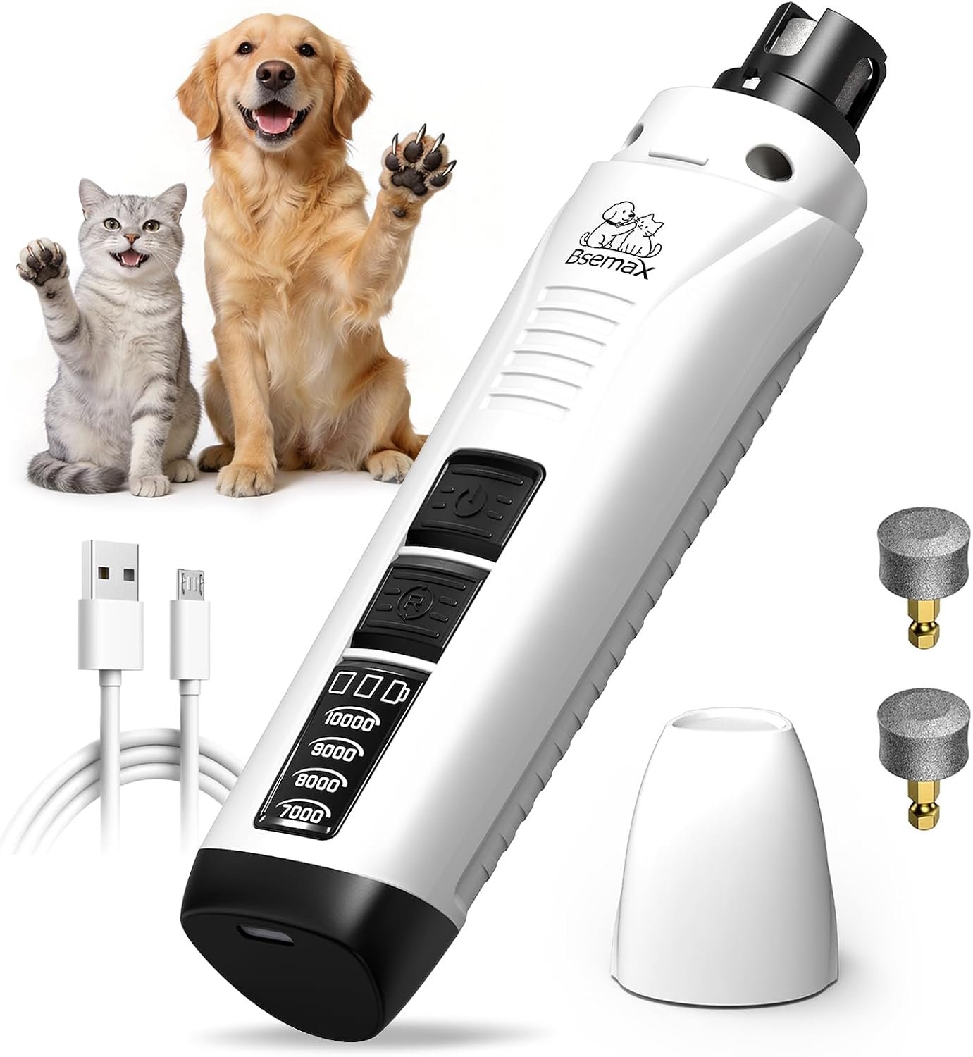 Dog Nail Grinder, 4-Speed Rechargeable Quiet Electric Pet Nail Trimmer with Dual LED Lights Safety Guard Dog Nail Trimmer for Small Medium Large Dogs Cats Ideal for Home Grooming Pet Salon Travel Use