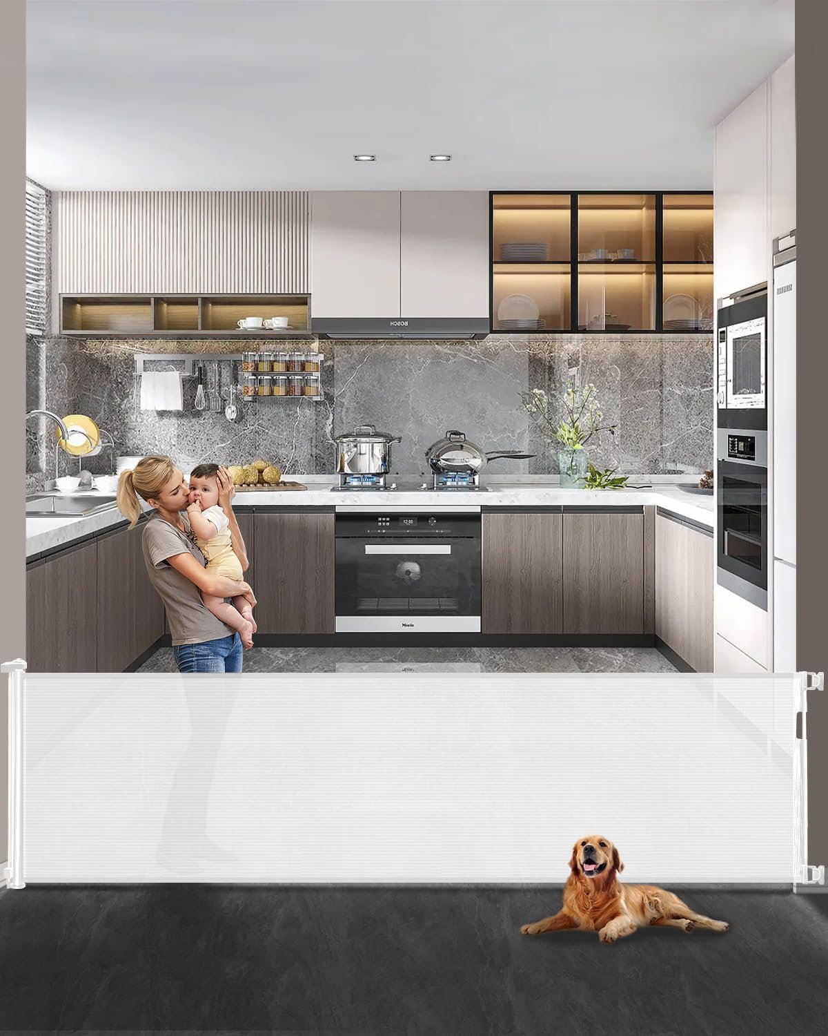 Retractable Baby & Dog Gate, 42″ Tall, Up to 120″ Wide, Drilling Required