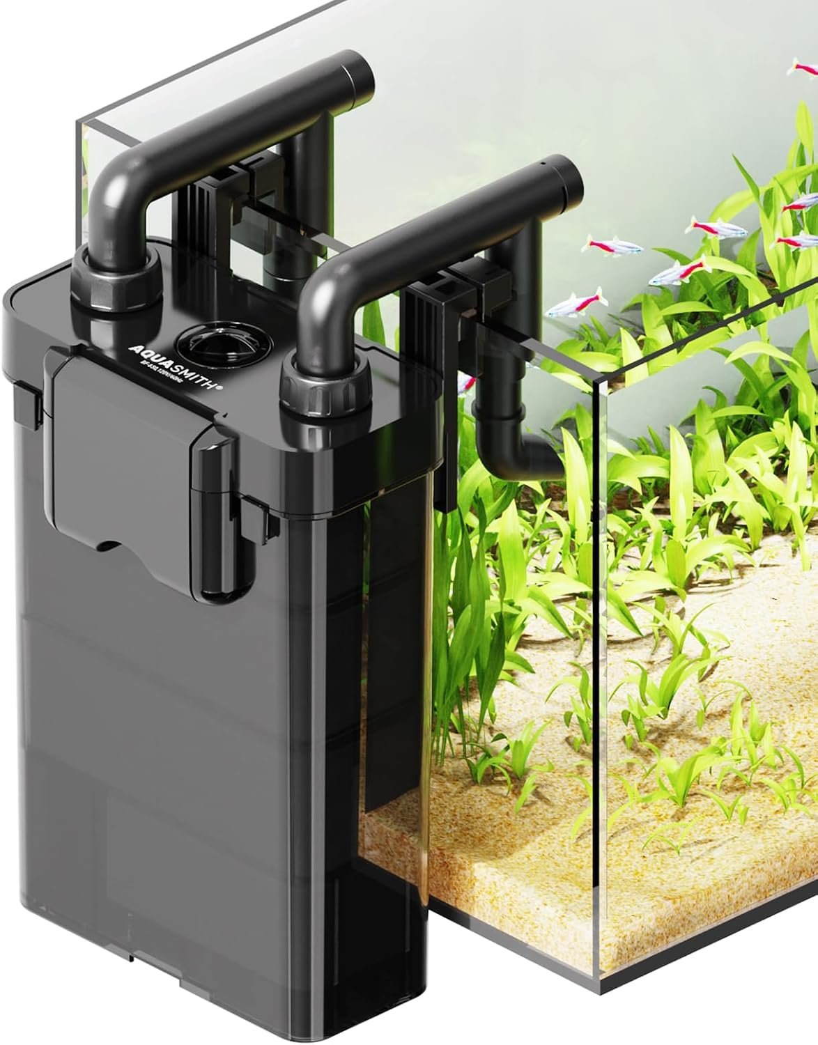 AQUASMITH Hang on Back Aquarium Filter,No-Hum Whisper-Quiet for 25-35 Gal