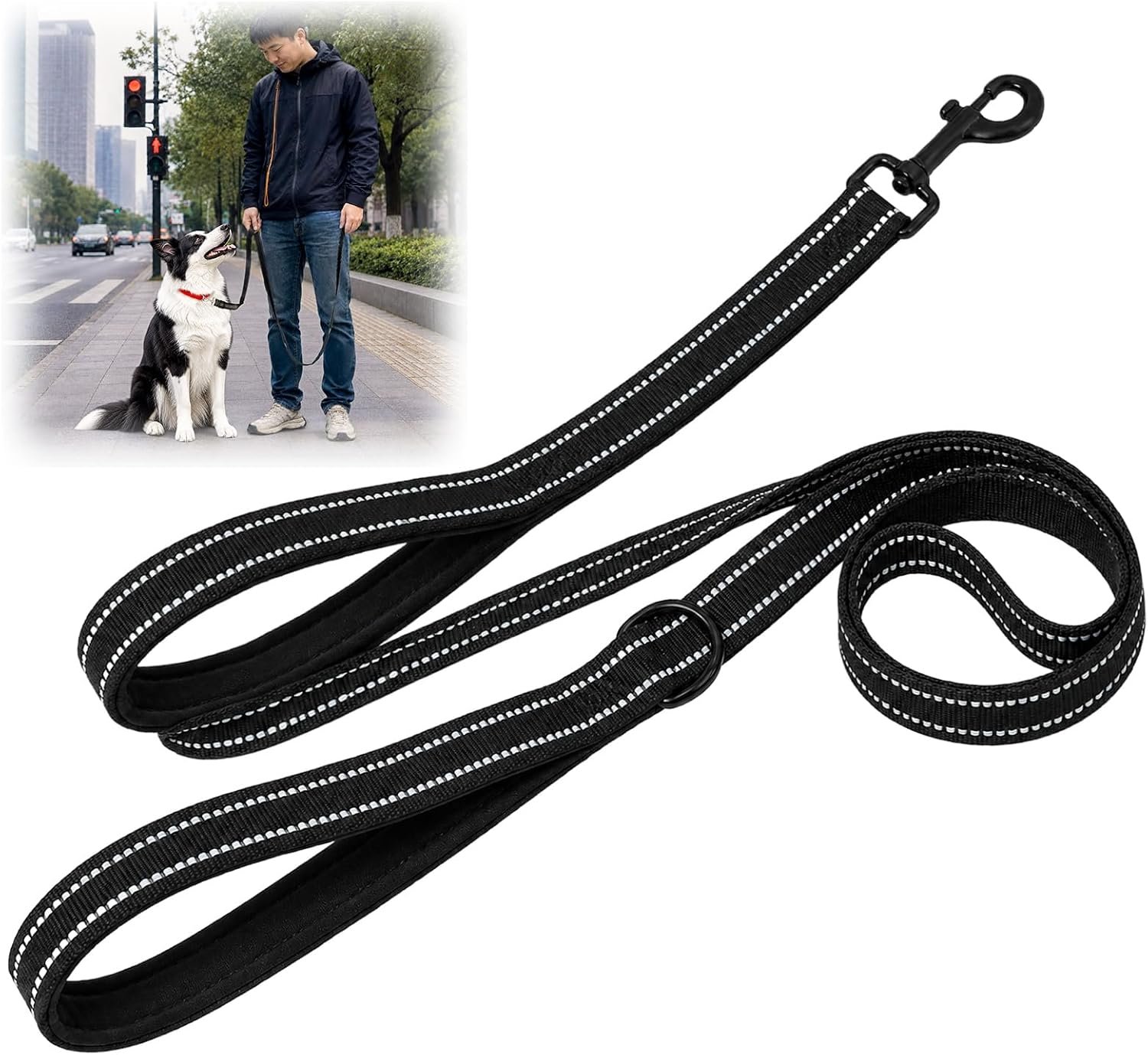 Double Handle Dog Leash, 6 FT Heavy Duty Dog Leash with Padded Handles