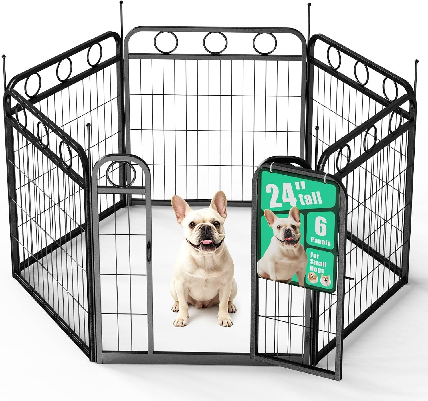 Dog Playpen Indoor Outdoor, 24 Inch 6 Panel Metal Dog Pen with Door, Foldable Pet Playpen Kennel Puppy Playpen Exercise Pen for Small Medium Dog,Playpen Fence for Outdoor RV, Camping, Yard, Garden