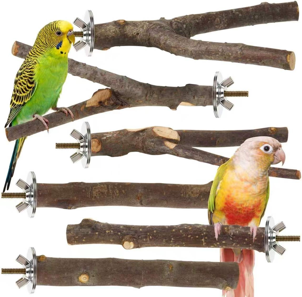 6 Pack Natural Wood Bird Perches for Cage, Wooden Parrot Perch